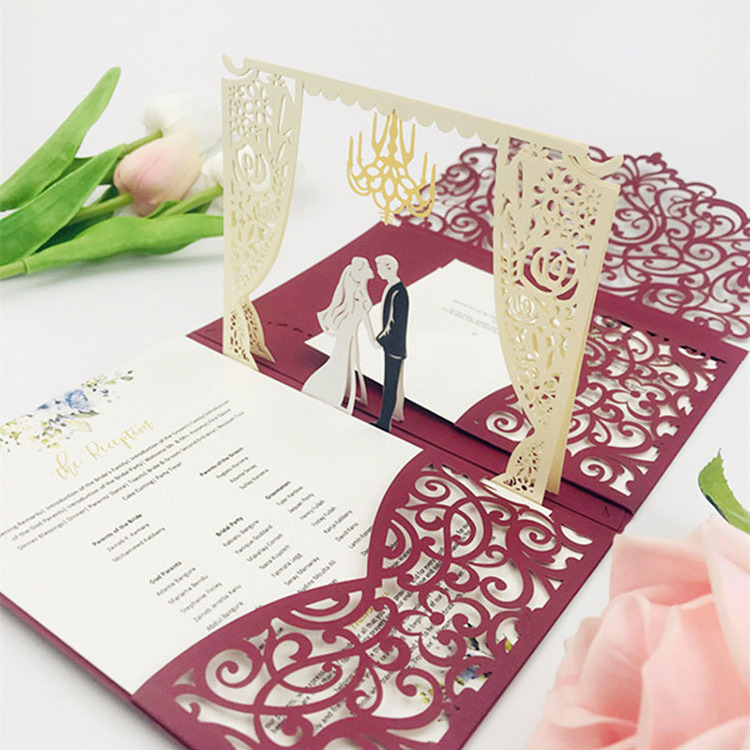 Factory Custom 3D Wedding Stage Pop Up Laser Cut Wedding Cards Designs Invitation