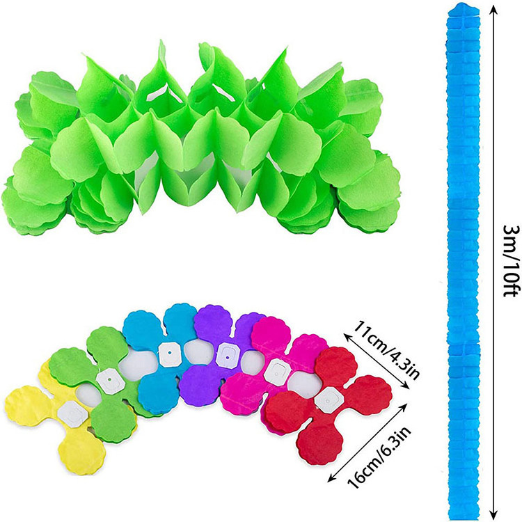 3M Colorful Four-Leaf Clover Garland Reusable Party Streamers Tissue Paper Hanging Flower Garland for Party Decoration