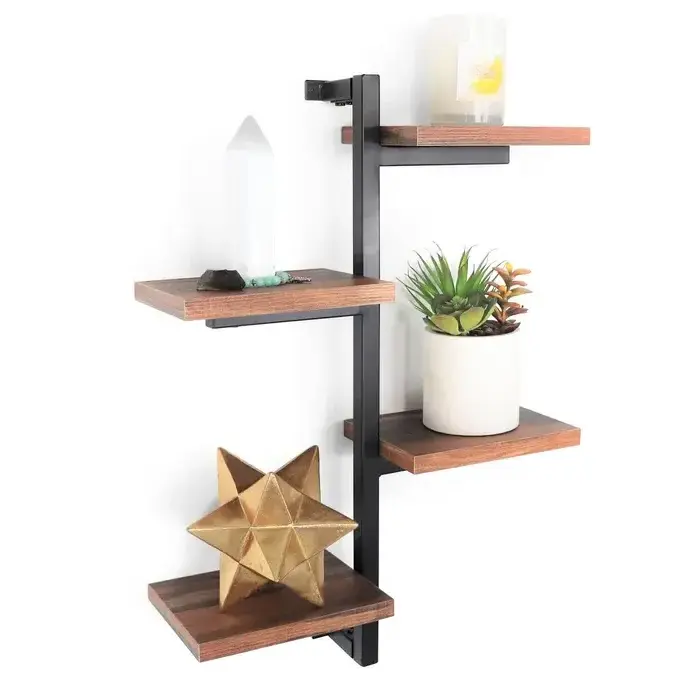 Latest Multi-Tier black Wood Metal Frame Wall Mounted Floating Shelves High Selling Quality Modern Look Shelf/Shelves For Decor