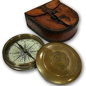 Hot Selling Quality Product Brass Sundial Compass Unique Gift for Men with Leather Case and Chain Push Open Compass Vintage