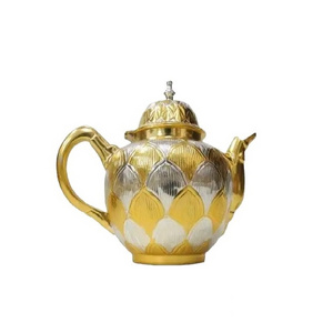 Latest Design New Look Handmade Brass Moroccan Teapot With Gold Silver Finishing Modern Style Indian Brass Coffee & Tea Pot