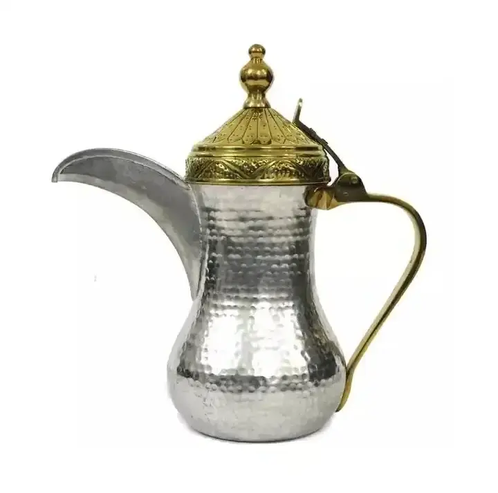 Latest Design New Look Handmade Brass Moroccan Teapot With Gold Silver Finishing Modern Style Indian Brass Coffee & Tea Pot