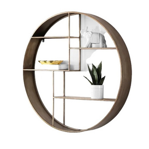 Round shape Wood Black Metal Frame Wall Mounted Floating Shelves, /shelf Luxury Style Premium Quality High Selling For decor