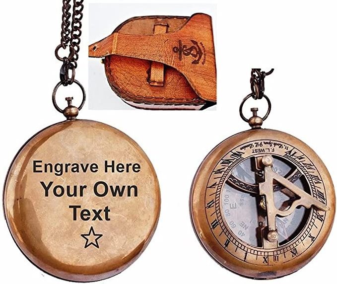 Brass Nautical Compass In Brass With Laser Engraving Or Leather Case Unique Gift For Your Best friends