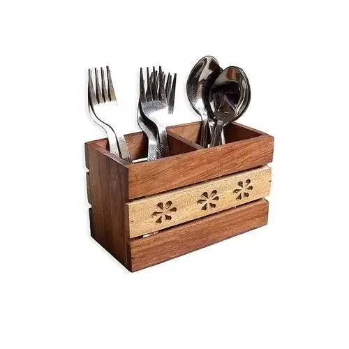 Trending Design 2024 Wood Cutlery Holder For Cutlery And Utensils Holder New Wooden Cutlery In New Style Caddy With Metal Handle