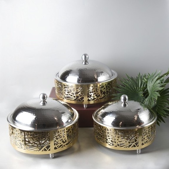 Arabic Style Manufacturer Of Designer Mother Of Pearl Finished Hotpot Round Shape Hotel Ware Food Warmer For Table Top Serving