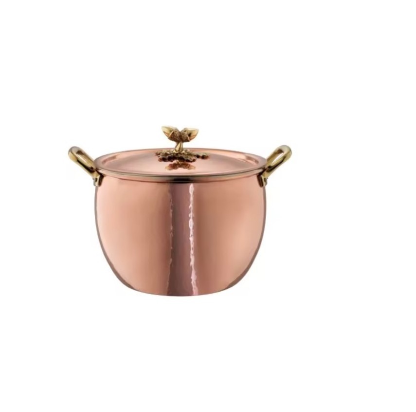 Copper Metal Made High Quality Cooking Pot Copper Hammered Food Serving Hot Pot With Brass Handle