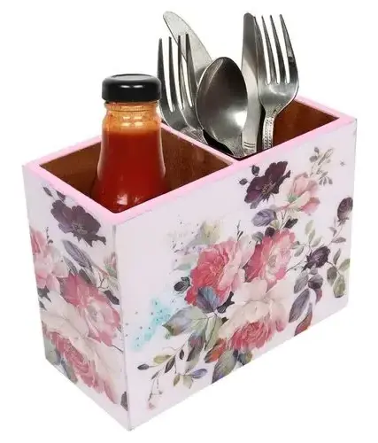 Trending Design 2024 Wood Cutlery Holder For Cutlery And Utensils Holder New Wooden Cutlery In New Style Caddy With Metal Handle