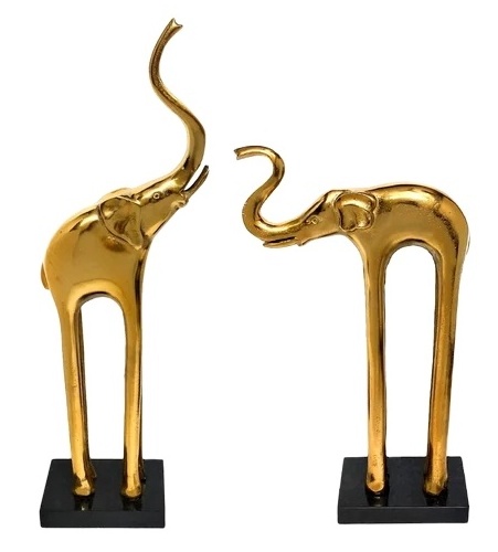 Latest Hot Sales Luxury Handmade Metal Home Office Interior Decoration Golden Double Elephant Statue In Gold Plating Aluminium