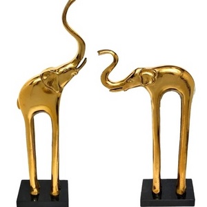 Latest Hot Sales Luxury Handmade Metal Home Office Interior Decoration Golden Double Elephant Statue In Gold Plating Aluminium