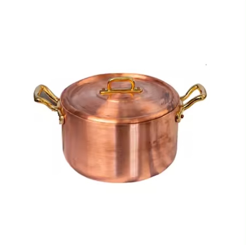 Copper Metal Made High Quality Cooking Pot Copper Hammered Food Serving Hot Pot With Brass Handle