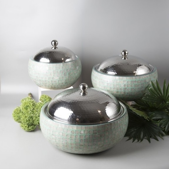 Arabic Style Manufacturer Of Designer Mother Of Pearl Finished Hotpot Round Shape Hotel Ware Food Warmer For Table Top Serving