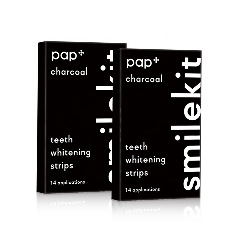 2022 Smilekit New Formula Pap+charcoal Whitening Strips,Black Teeth Whitening Strips With Private Logo