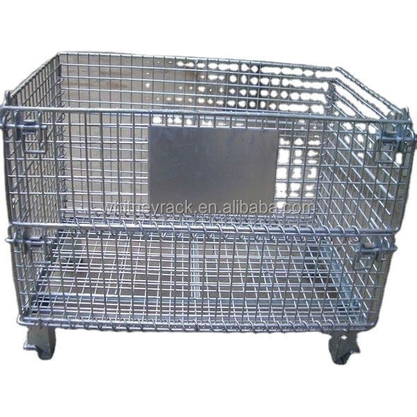 free designed china steel pallet box folding crate with wheels self storage container