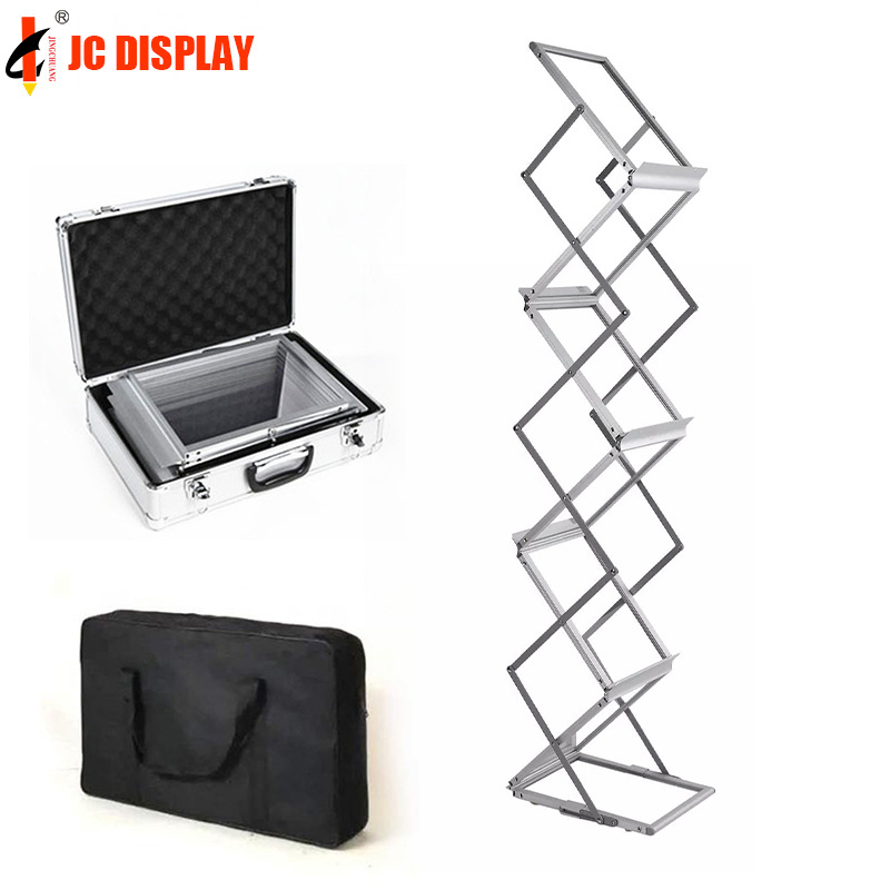 Floor Standing Aluminum Magazine Shelf For Exhibition Brochure Holder Stand