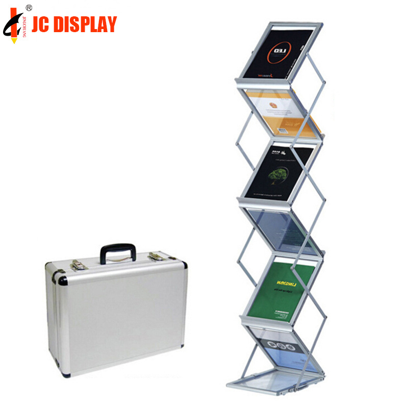 Floor Standing Aluminum Magazine Shelf For Exhibition Brochure Holder Stand