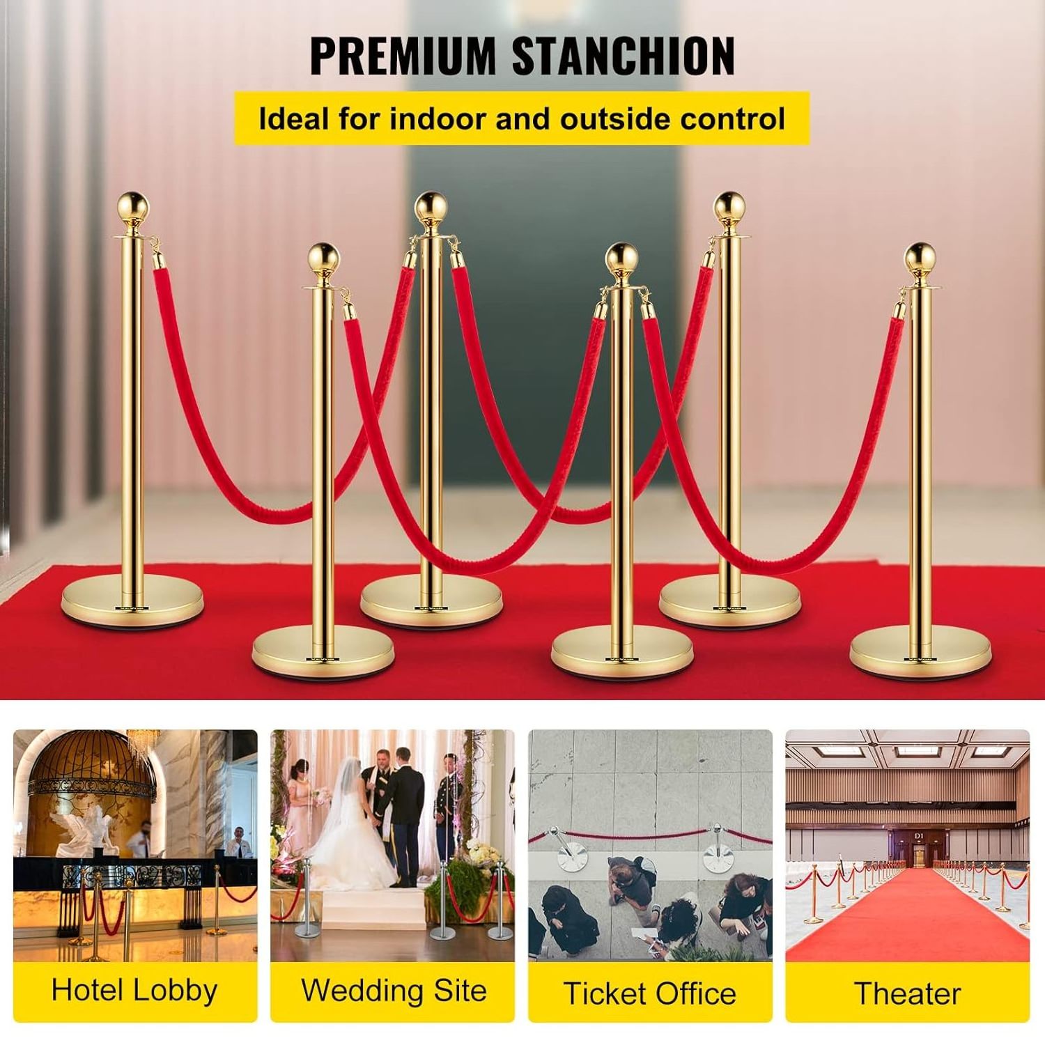 Stanchions Red Carpet Ropes And Poles Heavy Duty Easy to Assemble Perfect for Events & Parties Silver