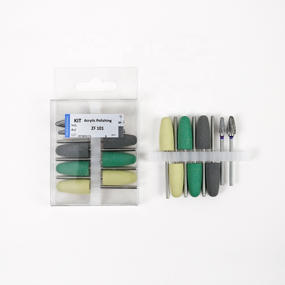 Dental Lab Acrylic Polishing Kit with Tungsten Steel Burs and Silicone Rubber Polishers