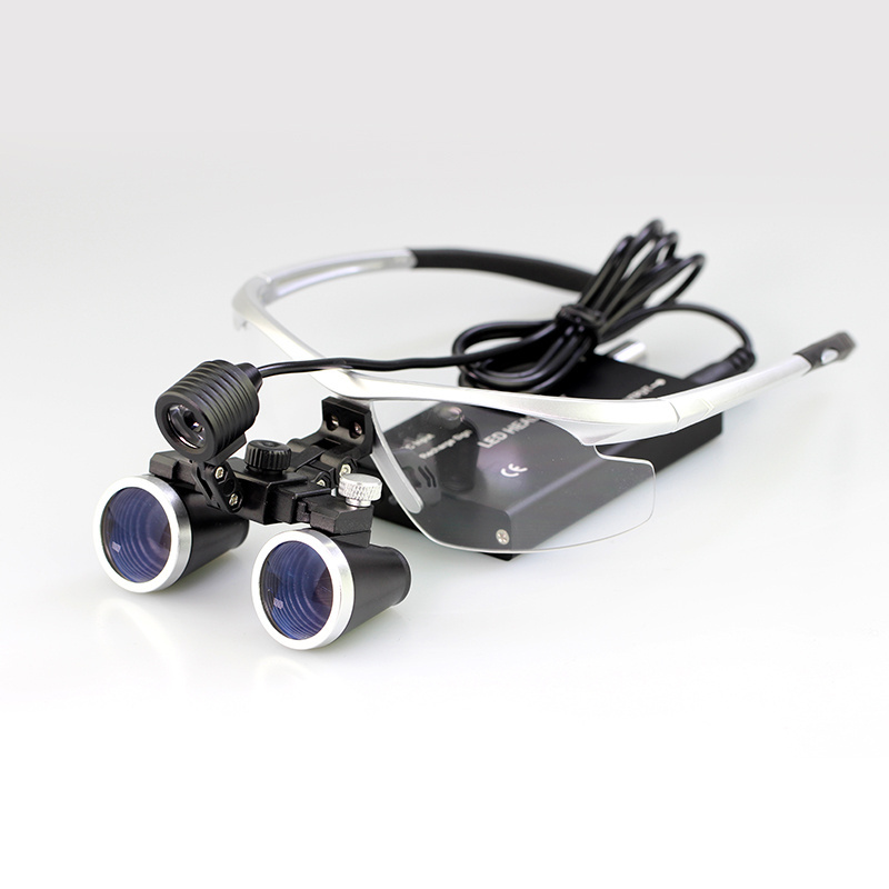 Dental Medical Binocular Loupes 2.5X 3.5X 420mm Optical Glass Loupe LED Head Light with Aluminum Case