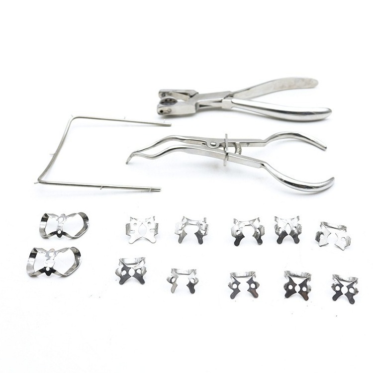 Dental Instrument Stainless Steel Rubber Dam Frame Forceps Clamps Punch Puncher Kit