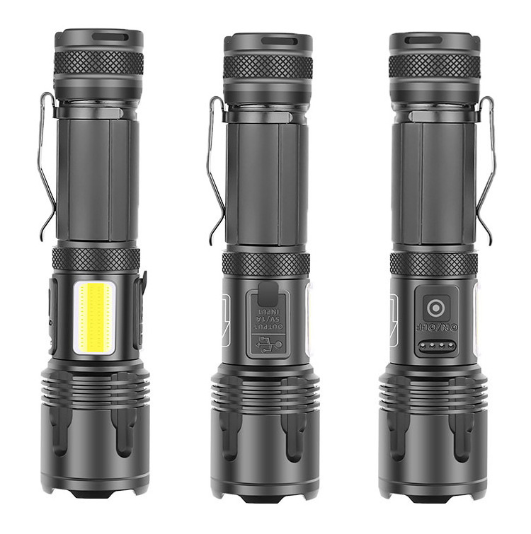 JinTeng New Arrival Strong Light Flashlight Rechargeable Five Modes Attached Hook Strong Tactical Flashlight