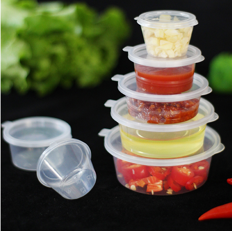 Free Sample 1oz 1.5oz 2oz 3oz 4oz  Deli Container Dipping Chili Take Out PP Plastic Disposable Sauce Portion Cup with Hinged Lid