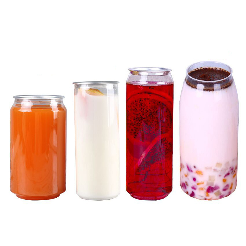 330 500 650ml 53mm 202  Custom PET Transparent Soft Drink Can Plastic Soda Can Beverage Cans With Easy Open End