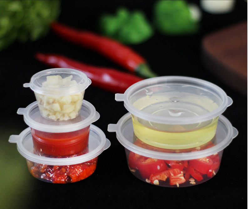 Free Sample 1oz 1.5oz 2oz 3oz 4oz  Deli Container Dipping Chili Take Out PP Plastic Disposable Sauce Portion Cup with Hinged Lid