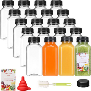 12oz 350ml Empty Plastic Juice Reusable Water Bottles with Caps Clear Bulk Drink Containers with Black Tamper Evident Lids