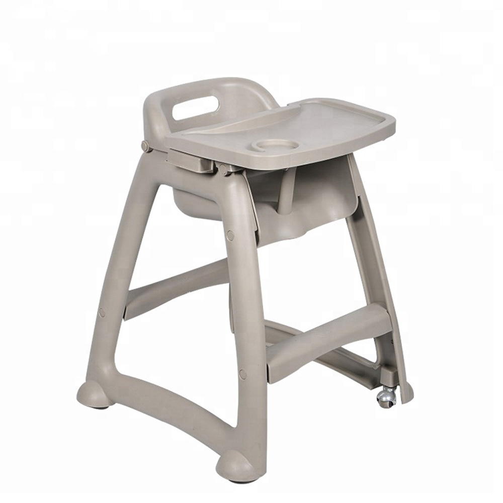 Plastic Baby High Chair Multi-function Moving Baby Feeding Chair For Restaurant With 4 Wheels