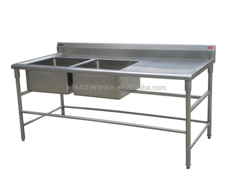 Stainless Steel Sink Kitchen Waste Collection Work Table with Double Sink Bench