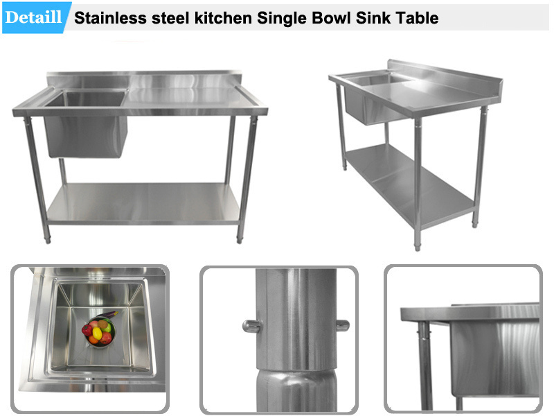 Stainless Steel Sink Kitchen Waste Collection Work Table with Double Sink Bench