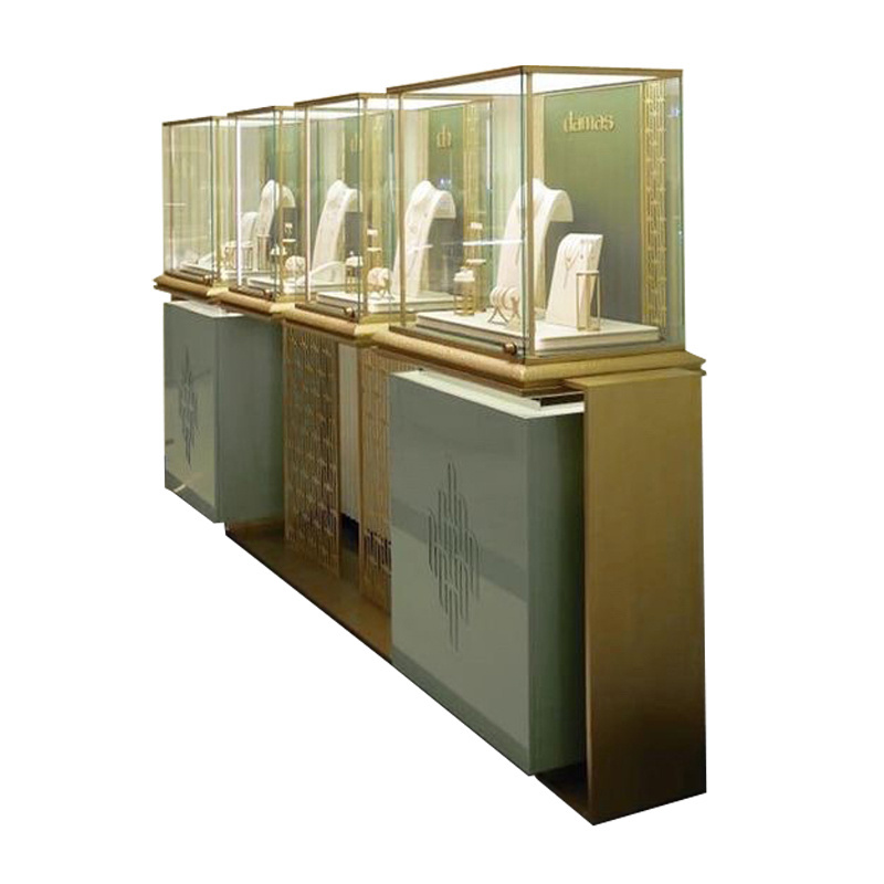 Rectangle Brushed Stainless Jewelry Shop Display Counter Showcase Rose Gold Watch Jewellery Kiosks Display Tower