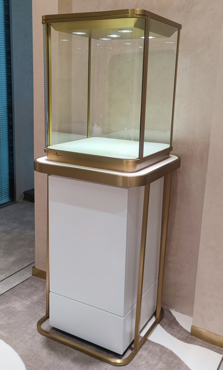 Rectangle Brushed Stainless Jewelry Shop Display Counter Showcase Rose Gold Watch Jewellery Kiosks Display Tower