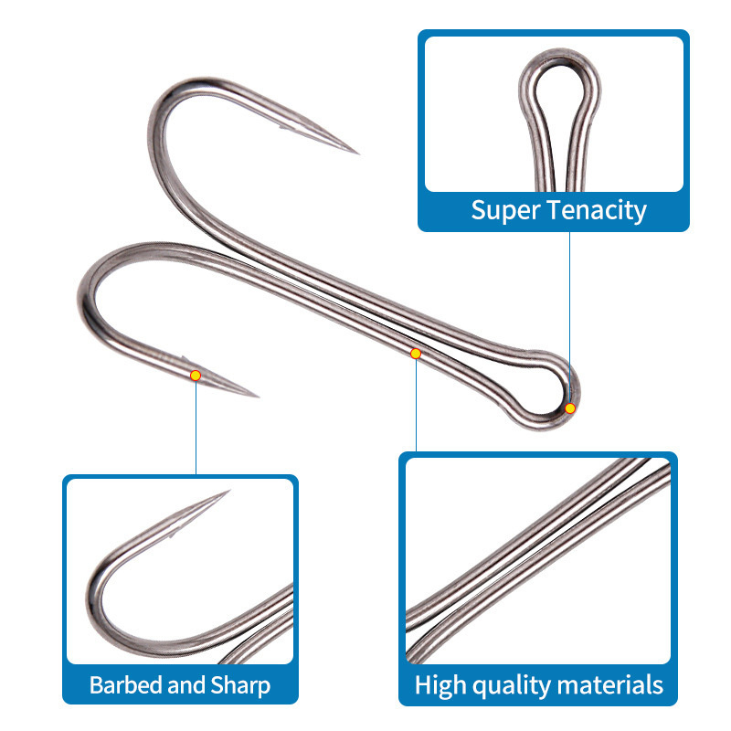 Factory Direct Price On Sale Finely Processed New Barb High Carbon Steel Double Fly Tying Fishing Hook  For Soft Bait