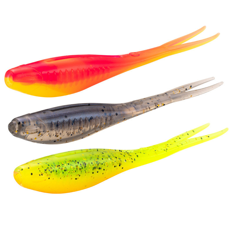 New Arrival 8cm 2.6g  6pcs/bag TPR Soft Bait Worm Split Tail Floating Fishing Baits Forked Fish Swim lures