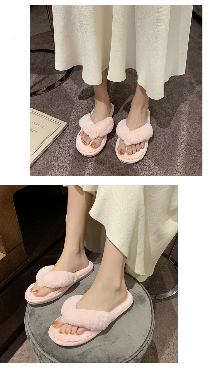 Wholesale Princess Style Indoor Fuzzy Shoes Designers Flat Slippers Women Indoor Faux Fur Flip Flops Plush Slippers