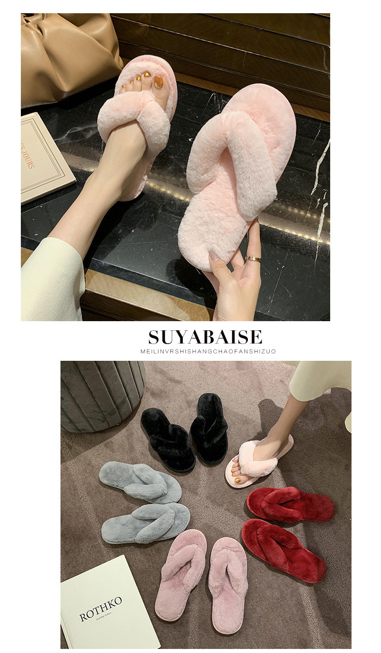 Wholesale Princess Style Indoor Fuzzy Shoes Designers Flat Slippers Women Indoor Faux Fur Flip Flops Plush Slippers