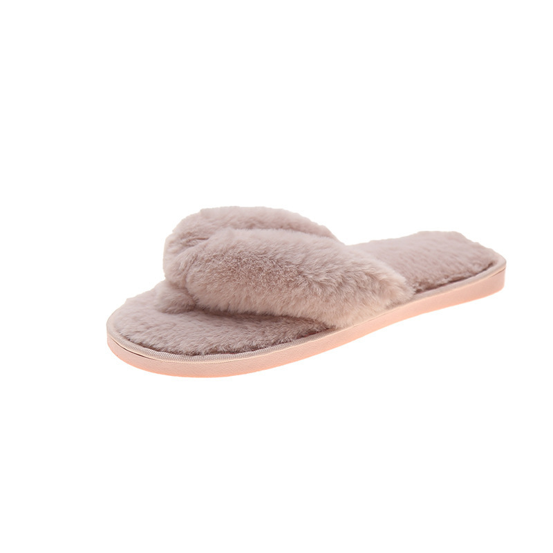 Wholesale Princess Style Indoor Fuzzy Shoes Designers Flat Slippers Women Indoor Faux Fur Flip Flops Plush Slippers