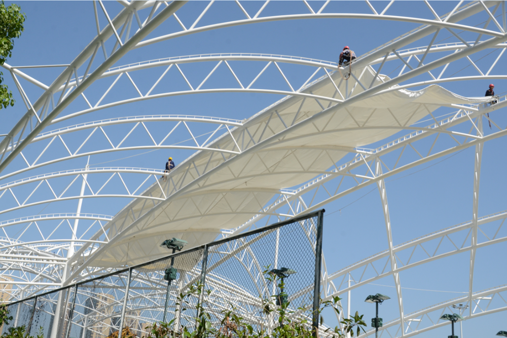 Arching Frame Construction Design Prefabricated Light Space Steel  Structure of Stadium Roofing Outdoor Shade