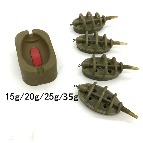 Carp Fishing Combo Inline Method Feeder 4 Feeders 15/20/25/35g 30/40/50/60g Mould Set Fishing Bait Thrower Lead Sinker