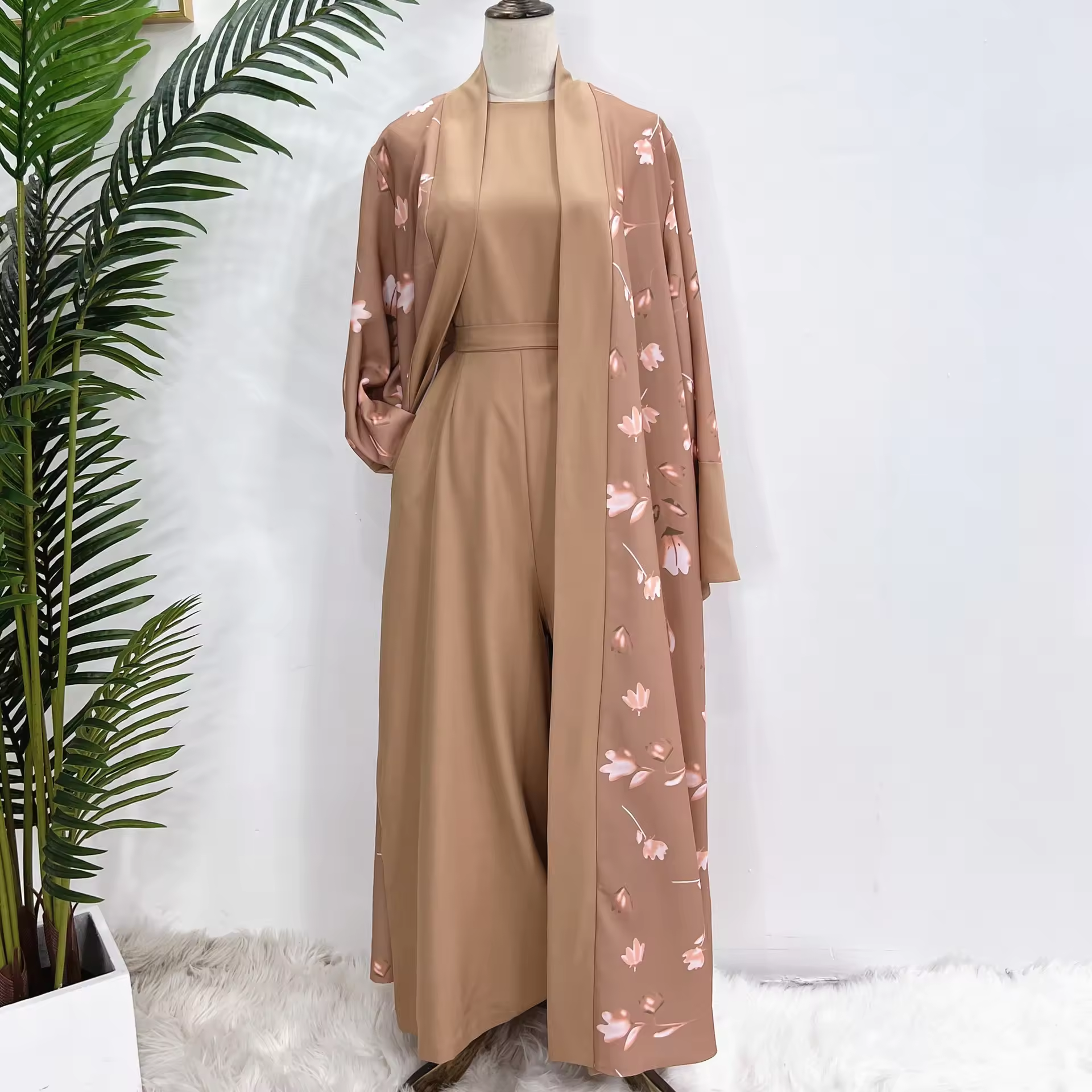 New Top Best Selling 2pcs sets Arabic Supplier Long Sleeve Ladies Islamic Clothing Abaya Muslim Women Dress with Jumpsuits