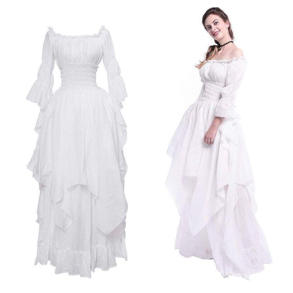 Europe and American Carnival Costume  Fashion Medieval Halloween Cosplay Revival Dress Bundle Waist Court Style Long Dress