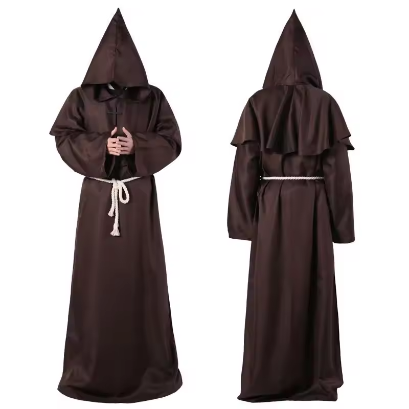 Halloween Monk Hooded Robes Cloak Cape Medieval Monk Robe Priest Robe cosplay costume for men