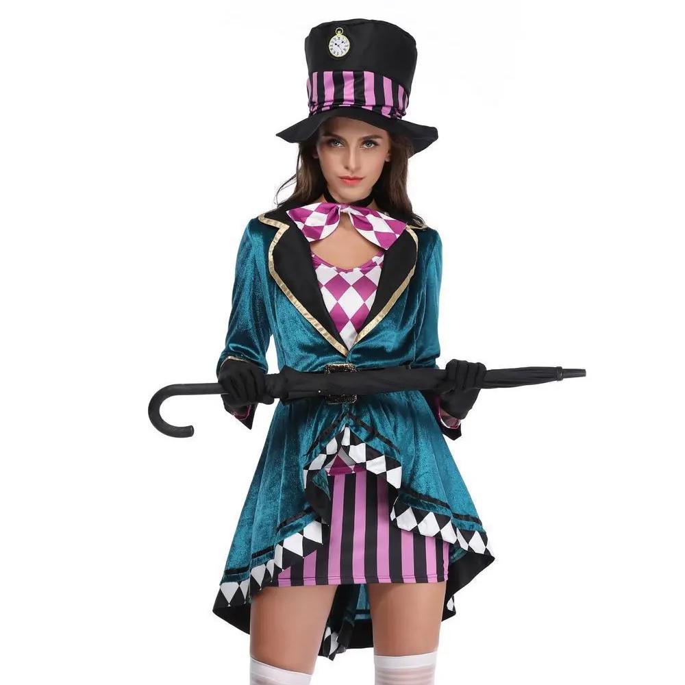 Halloween Ellie Mad Hatter Silk Adult Magician Performance Costume Nightclub Animal Tamer Stage Costume