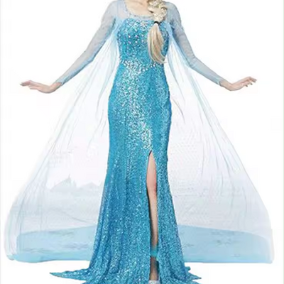 Adult Elsa Princess Dress Halloween Cosplay Fancy Party Dress Up Anna Elsa Costume for Women