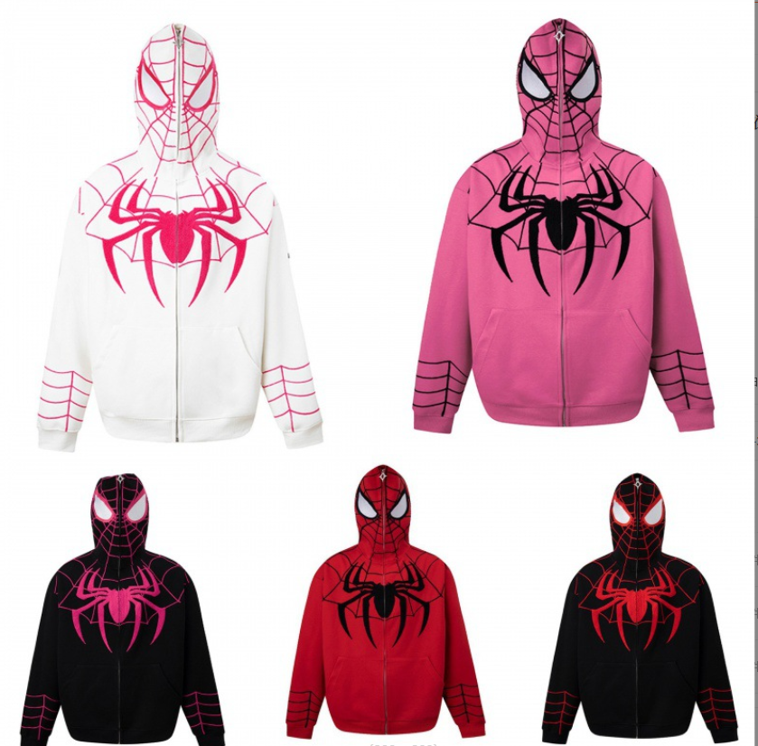 Wholesale 2024 New Men's Spider Full Zip up Hoodie French Terry Hip Hop Oversize Custom Zipper Hoodie Cute Anime Cospaly Costume