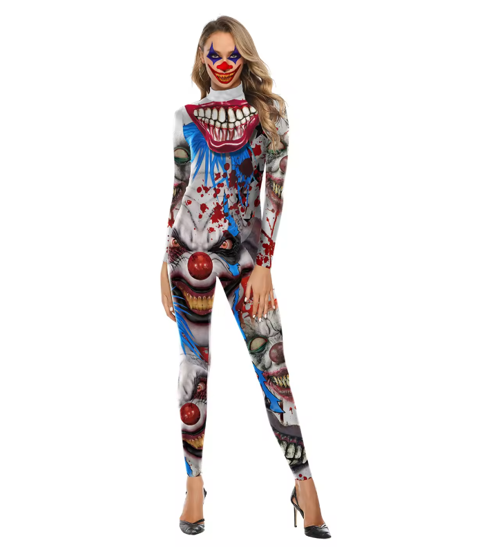 Halloween Costumes Scary Mutant Clown Suit 3D Print Jumpsuit Carnival Parade Party for Women and Men Adult Costumes