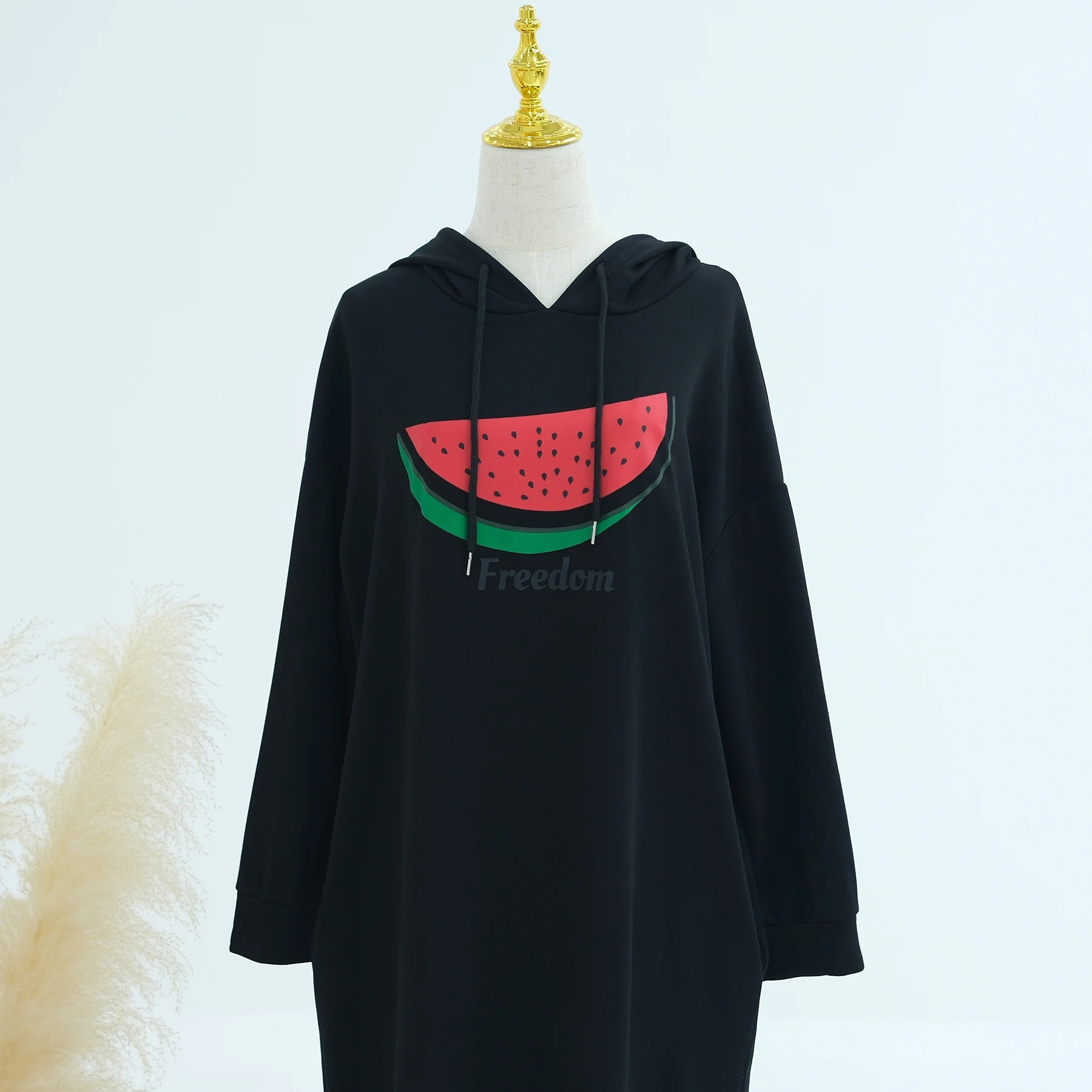 2024 Islamic Clothing Cotton Hoodie Casual Dresses Watermelon Abaya Women Muslim Dress Abaya White Dress  Wholesale