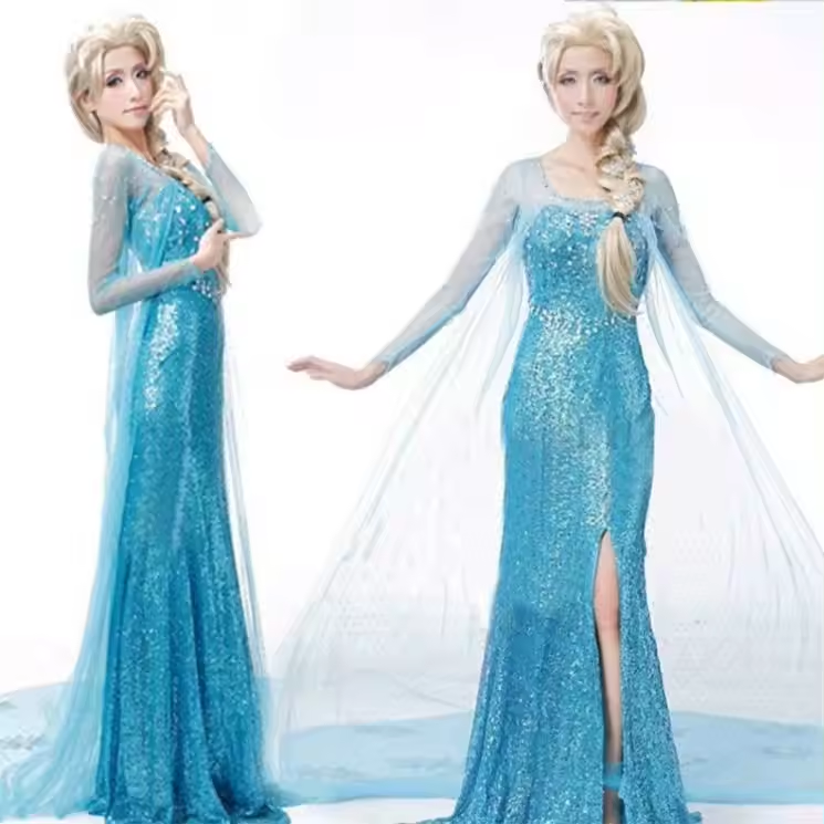 Adult Elsa Princess Dress Halloween Cosplay Fancy Party Dress Up Anna Elsa Costume for Women